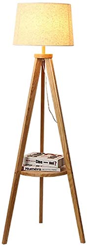 Rishx Hölzerne Stativ Stehleuchte Licht Hohe Lampe Tisch Eiche Leselampe Stehende Moderne Beleuchtung Für Home Office Wohnzimmer [Energieklasse A] Cover