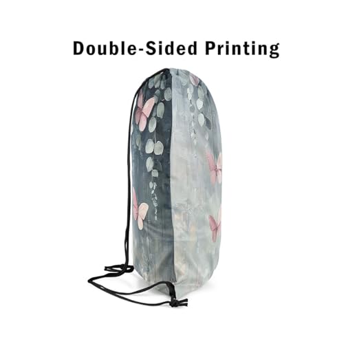 Erosebridal Oil Painting Draw String Back Bag,Rustic Aesthetics String Backpack,Butterfly Eucalyptus Drawstring Backpack 13X15.7,Wild Animal Plants Cinch Bag Waterproof4