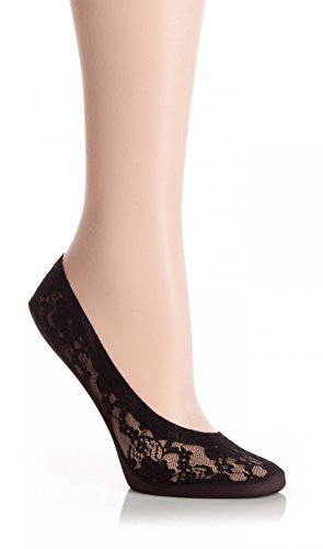 HUE Women's Lace Classic Perfect Edge Liner Sock, Black, One Size