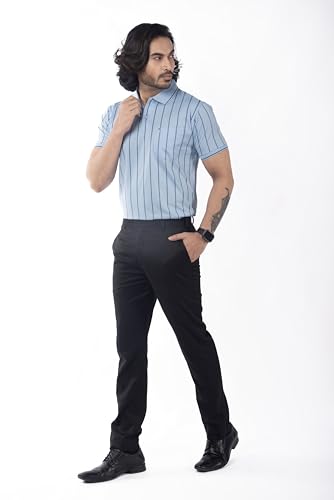 Image of Men's Polo T- Shirts Collar Neck Half Sleeves, Regular Fit, Cotton Mercerized Collection with All Over Vertical Printed Stripes /Comfortable and Soft