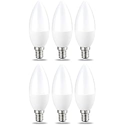 Amazon Lamparas Vela Amazon Basics - Bombilla de vela pequeña LED E14, Edison, 5.5 W (equivalente a 40 W), blanco cálido, no regulable, 6 Unidad (Paquete de 1)