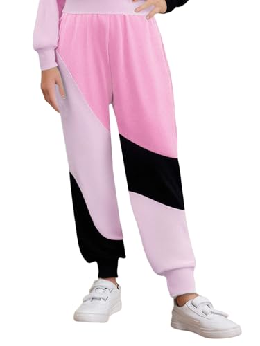 TiaoBug Kids Girls High Waisted Color Block Joggers Pants Sweatpants for Jazz Hip Hop Dance Athletic