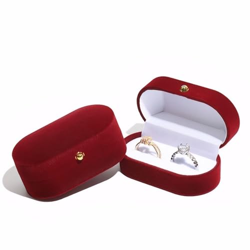 Cuicany Porta alianças de veludo caixa anel ovais, veludo caixa de joalharia, porta-alianças casamento de 2 divisões, caixas pequenas para anéis, brincos, broches (vermelho)
