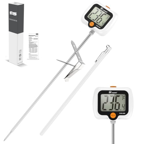 Image of Digital Candy Thermometer with 180 Rotating LED Screen, 304 Stainless Steel Probe, Heat Shield, 2 Pot Clips, Accurate Sugar & Deep Fry Thermometer - White