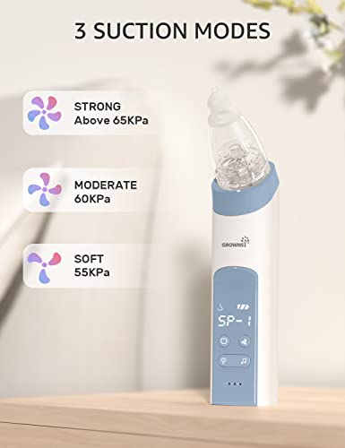 Grownsy Nasal Aspirator For Baby, Electric Nose Aspirator For Toddler, Baby Nose Sucker, Automatic Nose Cleaner With 3 Silicone Tips, Adjustable Suctions, Music And Light Soothing Function (Blue) #TOP2