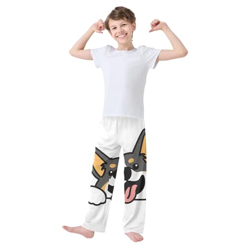 Boys' Pants Welsh Corgi Tricolor Dog Waving Paw Long Bottoms Jogger Pants Elastic Waist Trousers with Pockets S-XL2