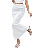 GAMISS White Mermaid Long Pencil Skirt Flowy Maxi Skirts for Women Ribbed Casual Sexy Bodycon Summer Outfits White M