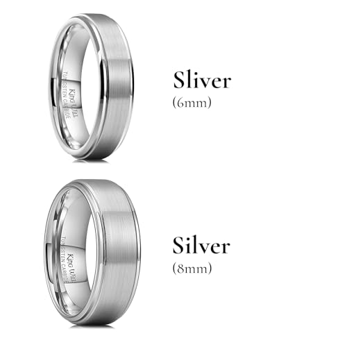 Image of King Will Classic Tungsten Wedding Band for Men, 6 /7 /8 /9 /10mm Widths, Polished Finish Step Edge Matte Rings Comfort Fit