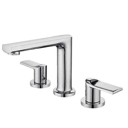 3穴洗面台用ミキサータップ 真鍮製 温水・冷水混合蛇口 節水 防錆 漏れ防止 浴室シンク用蛇口 ブラック(Chrome)