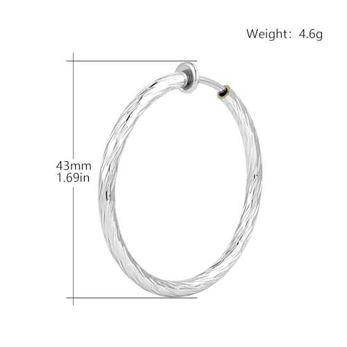 Clip On Hoop Earrings For Women No Piercing Earrrings Spring Hoops for Non-Pierced Ears Grey Tone 4CM/1.57" 5CM/1.96" 6CM/2.36"2