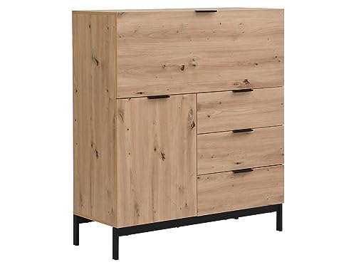 Vente-unique-Escritorio con 2 Puerta y 3 cajones - MDF y Metal - Color: Natural - Erwin