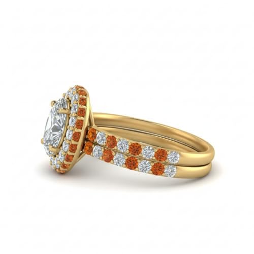 Image of Choose Your Gemstone Oval Halo Rollover Diamond CZ Wedding Ring Yellow Gold Plated Oval Shape Wedding Ring Sets Matching Jewelry Wedding Jewelry Easy to Wear Gifts US Size 4 to 12