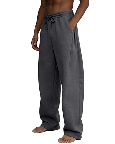 Image of Men's Baggy Sweatpants Wide Leg Fleece Lounge Joggers with Deep Pockets | Soft 65% poly 35% cotton stretch blend, outer drawstring, open bottom, relaxed fit for gym, travel, errands and daily wear