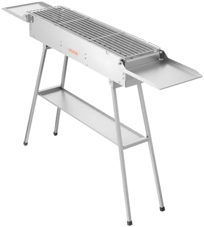 VEVOR Foldable Charcoal Grill, 250 sq.in. Portable Charcoal Barbecue Grill with Liftable Charcoal Tray & Side Tables, Brushed Stainless Steel BBQ Cooking Grills for Outdoor Camping Backyard Parties — view 8