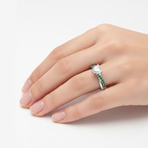 Image of 55Carat Choose Your Gemstone 925 Sterling Silver Infinity Twist Ring Crystal Heart Shape Side Stone Wedding Valentine Wear Promise Ring with Pave Setting for Women Size US 4 to 12