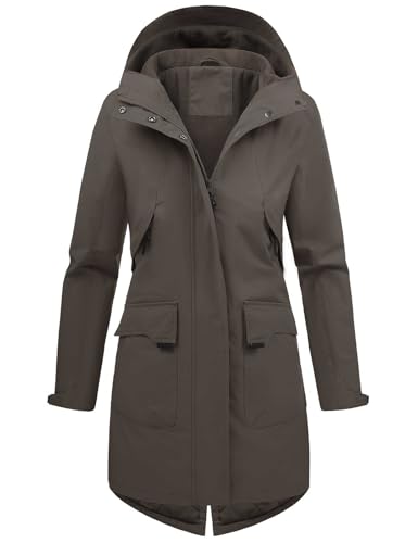 Vancavoo Veste Femme mi Saison Imperméables Parka Longue Blouson avec Capuche Décontracté Légères Jacket Coat Classique Automne Hiver Outwear,Gris,L