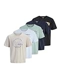 JACK & JONES Tee O-Neck 5pk MP Jjelogo SS Lot de 5 t-Shirts Rond à 2 col Ss26, Vétiver, XL Hommes