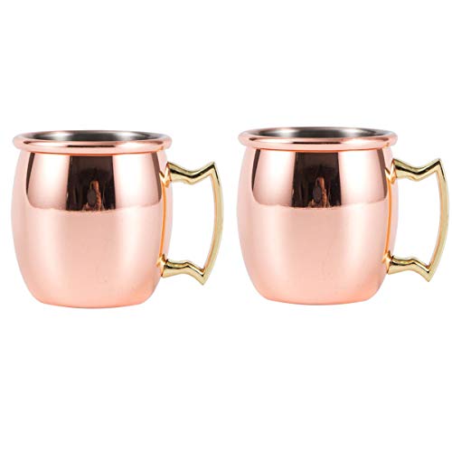 Tangger 2 PCS Kupferbecher Moscow Mule Becher Set Roségold 60 ML,Mini Moscow Mule Cocktail Becher Schnapsgläser Metall Shot Becher Edelstahl Cover