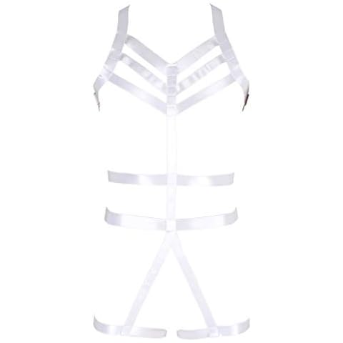 BANSSGOTH Men's Full Body Harness Belt Strappy Bra Elastic Garter Belts Punk Gothic EDC Dance Halloween Rave Costume (White) Cover
