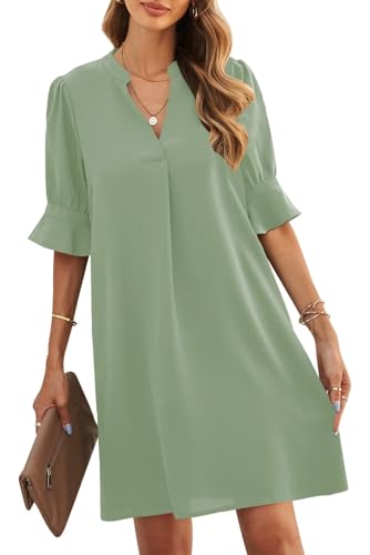 JOCAFIYE Womens Casual Dresses Short Sleeve V-Neck Dress Summer Ruffled