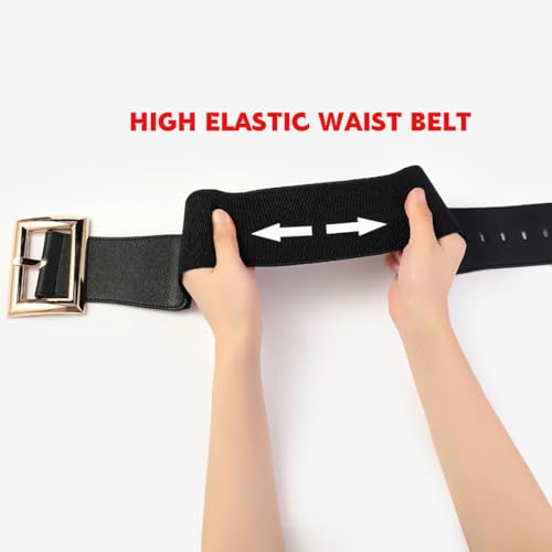 Yalice Wide Elastic Belt Women Thick Black Waist Belts for Dresses Retro Chunky Stretchy Belt with Gold Buckle2