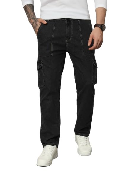 Image of Mens Stretchable Solid Cargo Jeans