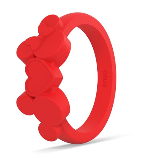Enso Rings Disney Collection Silicone Ring for Hands Stackable Classic Wedding Bands Mickey Mouse & Minnie Mouse Love Heart Bright Red 8.3mm Wide 3.2mm Thick Size 11