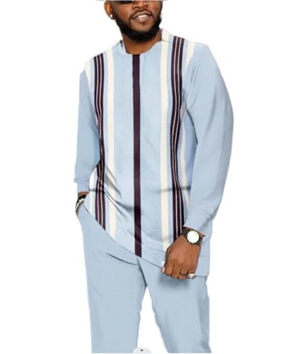 crazynekos Men's African 2 Piece Suits Long Sleeve Shirt and Casual Pants Fall Dashiki Walking Sets
