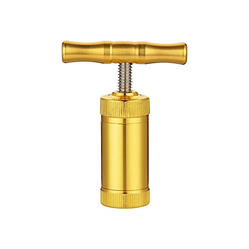 Presse à pollen en T Kief - Presse à pollen robuste - Poignée en T - Compresseur en métal et aluminium - Poignée en forme de T pour presser les herbes, les épices, le foin - Poignée unique dorée