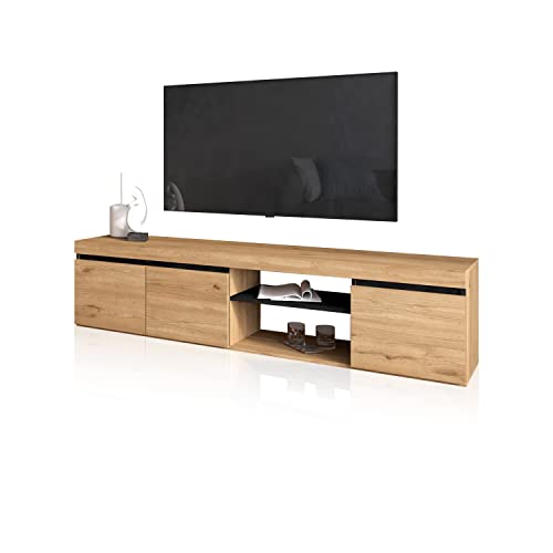 duehome | Mueble TV con 3 Puertas, Mueble Salón, Almacenaje Comedor, Modelo Ebos, Acabado en Roble Nude y Ceniza, Medidas: 160 cm (Largo) x 39,6 cm (Fondo) x 40 cm (Alto)