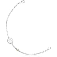 TOUS Pulsera de Plata de Primera Ley para Mujer con Perla y Motivo de Oso, 17,5 cm de Largo, Atemporal y Clásica, Colección Camee