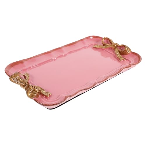 FOMIYES Bandeja Decorativa de Resina Naranja y Rosa con Lazo, Plato Multiusos para Servir Aperitivos y Postres, Bandeja Porta Joyas para Hogar y Baño, Accesorio Funcional para