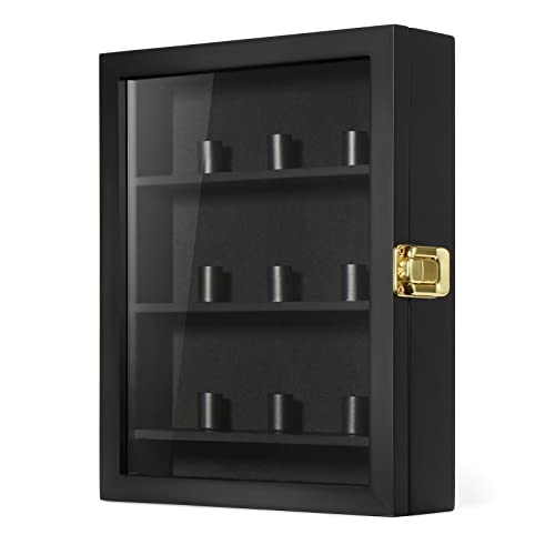 Image of TJ.MOREE Championship Ring Display Case, 9 Posts Baseball & MoreDisplay Case, 8x10 Wall Mount Wooden Glass Shadow Box with Locks - Black