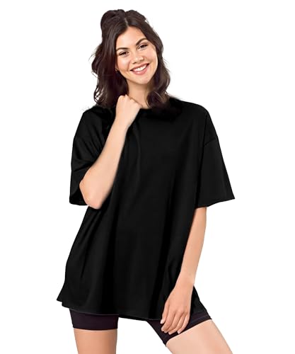 Image of SHODOX Women's Cotton Blend Oversized Drop Shoulder Solid T-Shirt(Pack of 1)