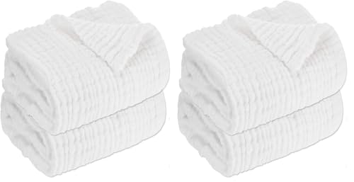 Image of Aablexema Baby Muslin Bath Towels - Set of 2 Large Size 43X43 Inches Swaddle Blanket for Newborn Toddlers Boys Girls (White) (Pack of 2)