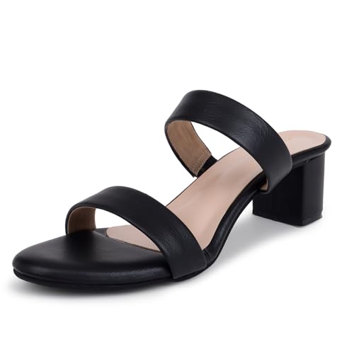 TRASE Block Heels Sandals For Women, Stylish & Comfortable Footwear (47086 Black, 4 UK)