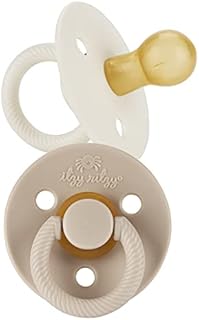 Itzy Ritzy Natural Rubber Pacifiers, Set of 2 – Natural Rubber Newborn Pacifiers with Cherry-Shaped Nipple & Large Air Holes for Added Safety; Set of 2 in Coconut & Toast, Ages 0 – 6 Months