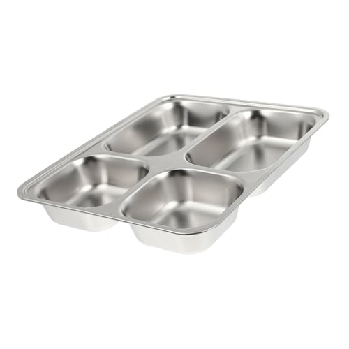 Veemoon Stainless Steel Compartment Tray - 4-Section Divided Plate for Camping Lunches and Portion Control