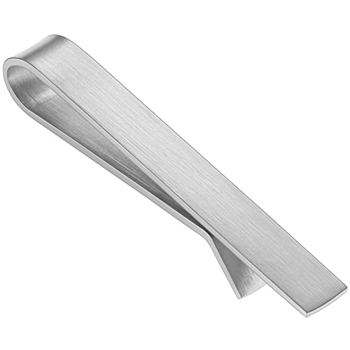 HAWSON 2 inch Tie Clips for Mens-Skinny Tie Bar Personalized Letter Tie Pin Father of The Bride Gifts Tie Bar Set for Wedding Anniversary Business and Best Gift (1 PCS - Brush Silver)