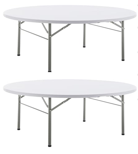 Image of BTEXPERT Set of 2, White 5 Ft 60inch Round Plastic Folding Table Commercial Portable for Banquet Dining Wedding Party Events Home Kitchen Patio Backyard Indoor Outdoor