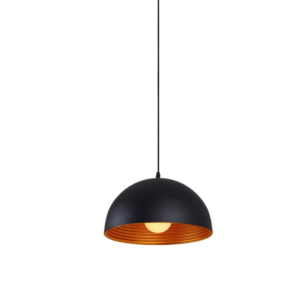 Lámpara colgante de cúpula metal vintage for isla cocina, estilo industrial, semicírculo, lámpara retro sobre fregadero, techo rústica granja (oro negro, 15,7 pulgadas)(Black Gold,11.8in)