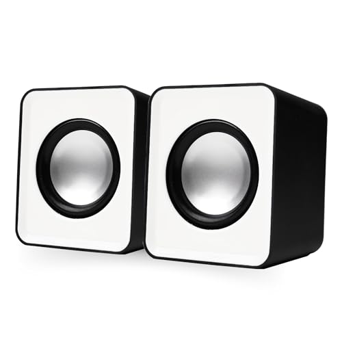 Power Plus Powerful Mini 2.0 Multimedia Speaker for PC USB Powered 6 Watts, Compact Size, Clean Look, AUX Input, Volume Control for PC, Laptops, Desktop