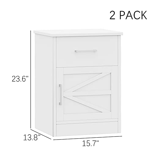 Reettic Set Of 2 Nightstand, Wooden Bedside Table With Drawer And Storage Cabinet, Sofa End Table For Bedroom, Office, White Rctg106W02 #TOP2