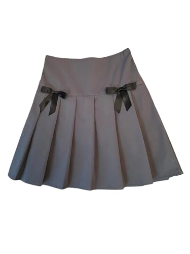 WDIRARA Girl's Bowknot Pleated Mini Skirt High Waisted Uniform Skater A Line Skirt