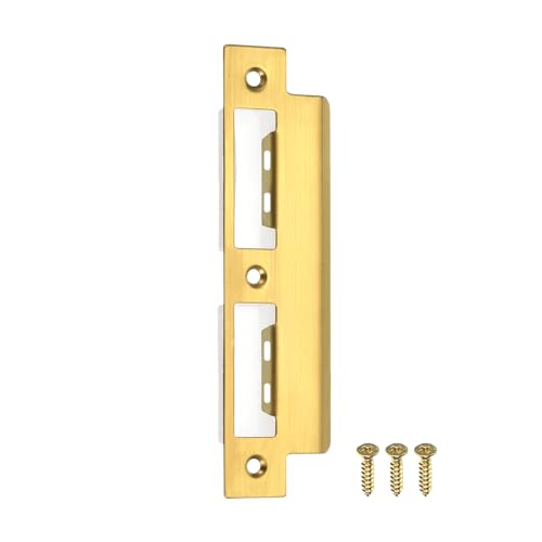 uxcell Door Strike Plate, 155mm x 35mm 201 Stainless Steel Latch Deadbolt Strike Plate for Door Frame Door Jamb, Gold