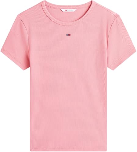 Tommy Jeans Damen T-Shirt Kurzarm Essential Rib Slim Fit, Rosa (Tahiti Berry), XXL 3