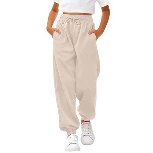 Girl's Elastic Waist Straight Leg Sweatpants High Waisted Baggy Joggers Loose Sweat Pants Casual Sports Trousers with Pockets