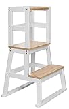 ♥ 𝟗𝟎𝐊𝐆 𝐁𝐄𝐋𝐀𝐒𝐓𝐁𝐀𝐑𝐊𝐄𝐈𝐓: Unser Baby Hocker ist bis zu 90 KG belastbar. Sie erhalten einen qualitativ hochwertigen Kinder Stuhl in Braun Weiss aus Holz. Der Trittschemel ist 92,5 cm hoch und langlebig. Maße: Höhe: 92,5 cm / Breite: 56 cm / Tiefe: 43 cm. Höhe der untersten Stufe: 27 cm / Höhe der zweiten, oberen Stufe: 51,5 cm, Tiefe der unteren Stufe: 15 cm / Länge: 46,5 cm, Tiefe der zweiten, oberen Stufe: 24,5 cm / Länge: 41 cm.