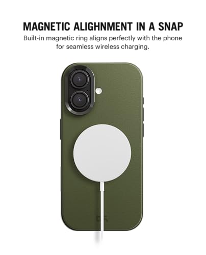 Image of DailyObjects Leatherite Case for iPhone 16 Compatible with Mag-Safe Wireless Charging | Green-Olive Hybrid Magnetic Back Cover