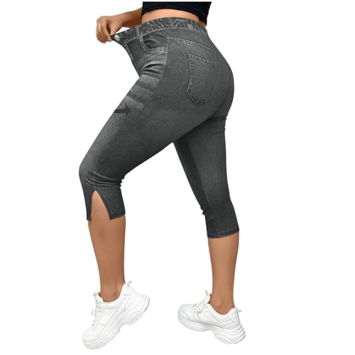 Denim Capris Pants for Women 2026 Stretchy Jean Capris Pull on Jeggings High Waisted Denim Capri Leggings Casual Pants